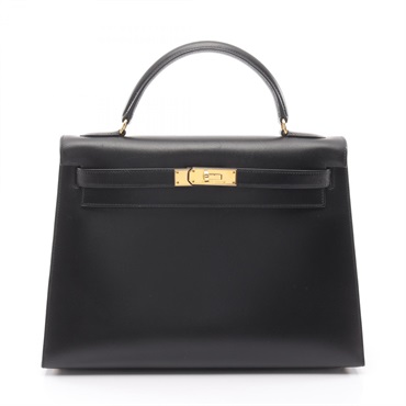 HERMES Kelly 32 Sellier Shoulder Handbag 001858CC Box calf leather BK GHW Used A