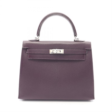 HERMES Kelly 25 Outside Stitched shoulder Handbag I Chevre raisin Used SHW