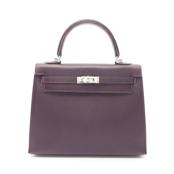 HERMES Kelly 25 Outside Stitched shoulder Handbag I Chevre raisin Used SHW