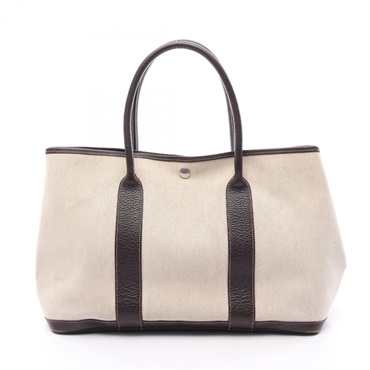 HERMES Garden party PM Tote Bag Toile H canvas Negonda leather Beige Brown Used