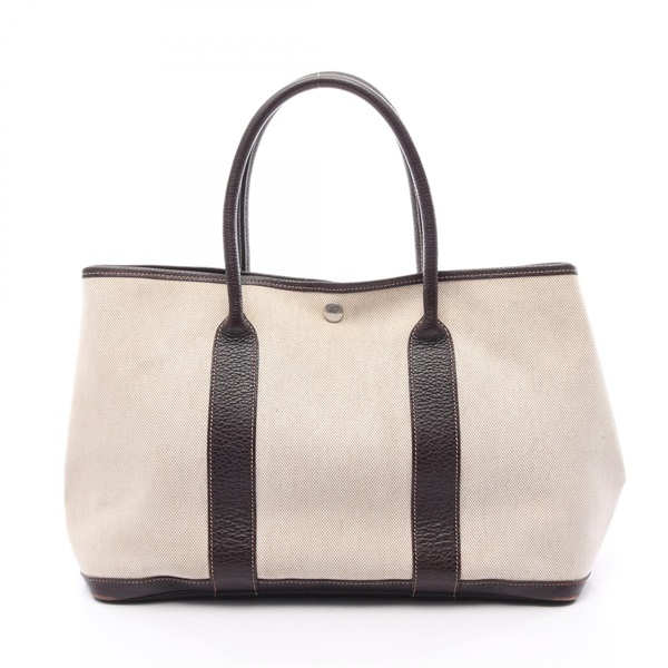 HERMES Garden party PM Tote Bag Toile H canvas Negonda leather Beige Brown Used