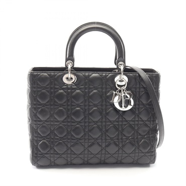 Christian Dior Lady Dior Large Cannage shoulder tote Handbag leather Black Used