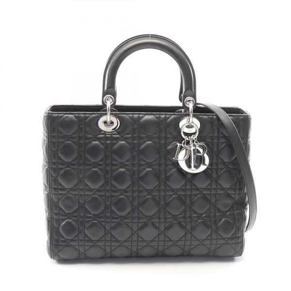 Christian Dior Lady Dior Large Cannage shoulder tote Handbag leather Black Used