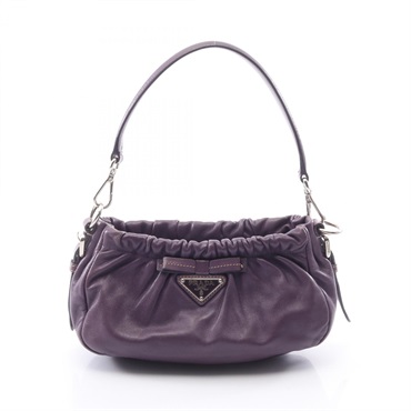 PRADA Triangle Plate Ribbon Zippered Shoulder Handbag leather Purple Used Women