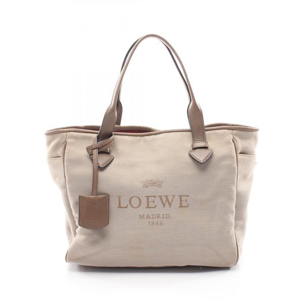 LOEWE Heritage Tote hand Bag 376.80.B53 canvas leather Beige Gray Used Women