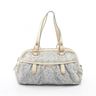 CELINE C Macadam Shoulder Handbag canvas leather Blue White Used Women