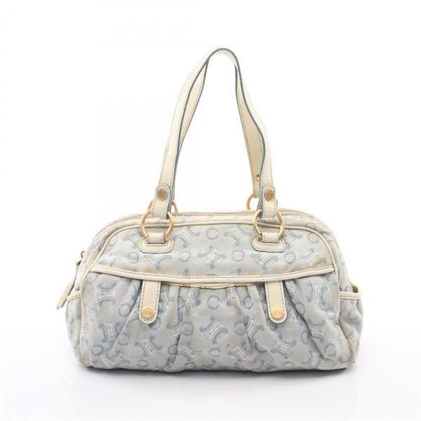 CELINE C Macadam Shoulder Handbag canvas leather Blue White Used Women