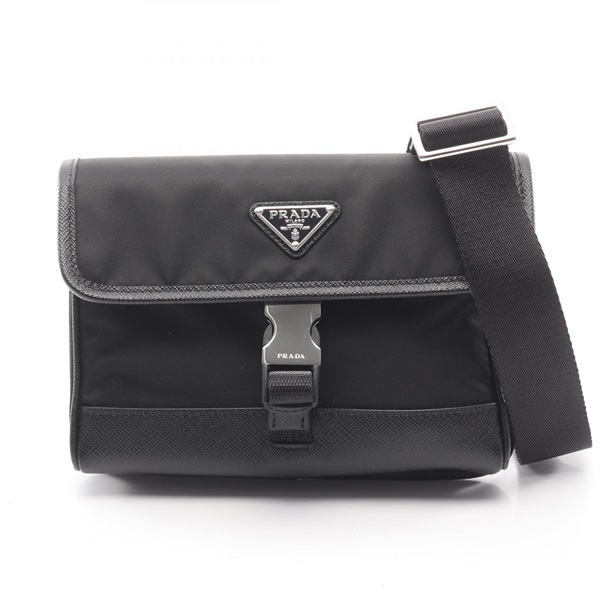 PRADA RE NYLON TESSUTO+SAFFIANO Smartphone Shoulder Bag Leather Black NEW men