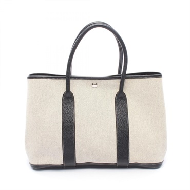 HERMES Garden Party PM Optical H Tote Handbag Toile H canvas leather Beige Used