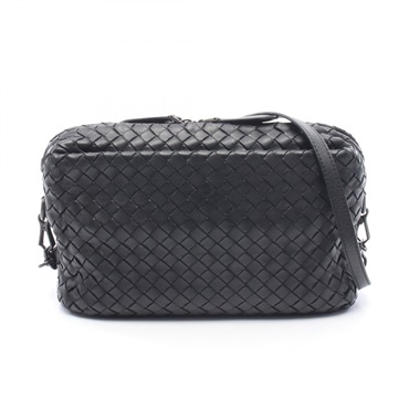 BOTTEGA VENETA Intrecciato Shoulder Bag leather Black Used Women BV