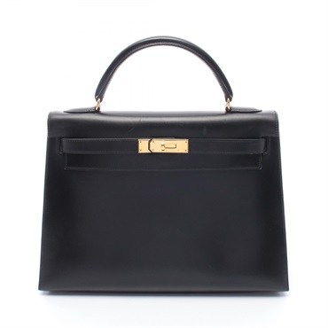 HERMES Kelly 32 outside stitched shoulder Handbag A Box calf leather Black GHW