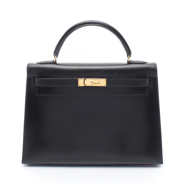 HERMES Kelly 32 outside stitched shoulder Handbag A Box calf leather Black GHW