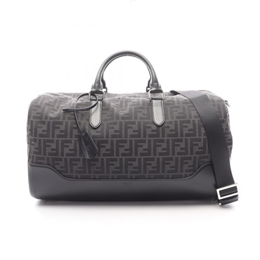 FENDI FF Jacquard Duffle 2WAY Travel bag 7VA496AG0M canvas leather Gray Black