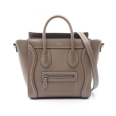 CELINE Luggage Nano Shopper Shoulder Crossbody Handbag 189243 leather Beige Used