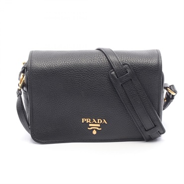 PRADA VITELLO PHENIX crossbody Shoulder Bag leather Black Used Women