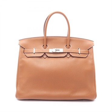 HERMES Birkin 35 Gold Handbag Clemence leather Brown Gold Used Women L SHW