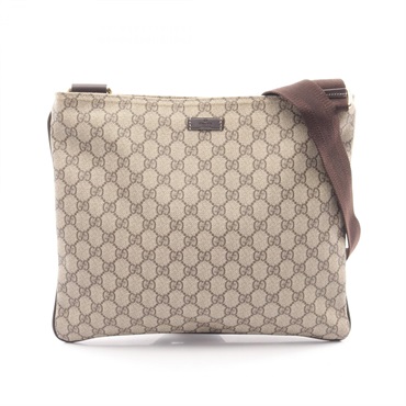GUCCI GG Supreme crossbody Shoulder Bag 201446 canvas leather Beige Brown Used