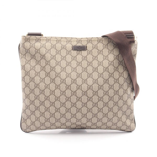 GUCCI GG Supreme crossbody Shoulder Bag 201446 canvas leather Beige Brown Used