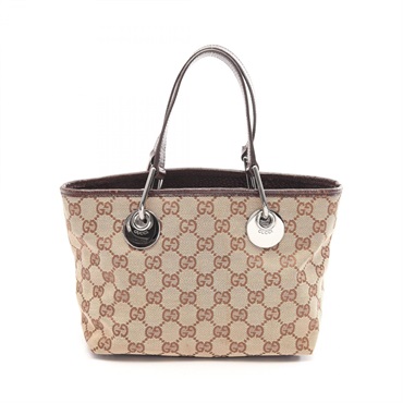 GUCCI GG canvas Tote hand Bag 120844 canvas leather Beige Brown Used Women
