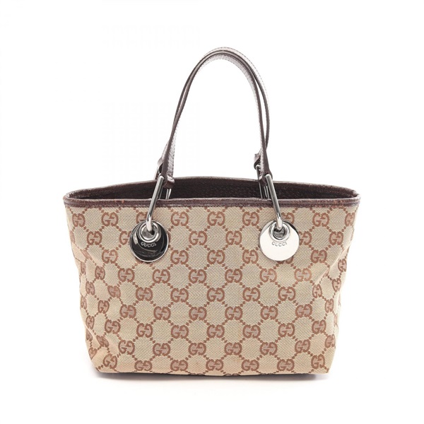 GUCCI GG canvas Tote hand Bag 120844 canvas leather Beige Brown Used Women
