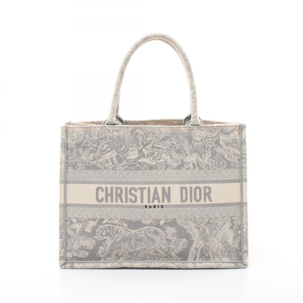 Christian Dior BOOK TOTE Medium Toile de Jouy Handbag canvas White Gray Used