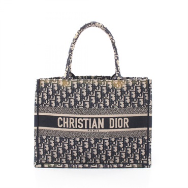 Christian Dior BOOK TOTE Medium Oblique Handbag canvas Navy Beige Used Women