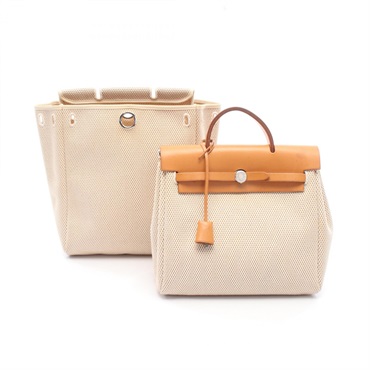 HERMES Herbag A Dos PM Backpack Rucksack Toile GM canvas leather Beige Used G