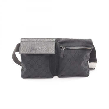 GUCCI GG canvas Waist Belt Bum Bag 28566 canvas leather Black Used unisex