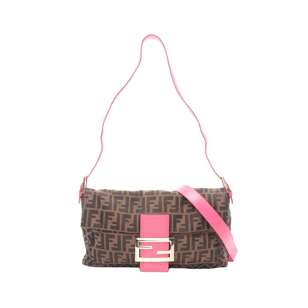 FENDI Mamma Bucket Zucca Shoulder Bag canvas leather Brown Pink Used Women