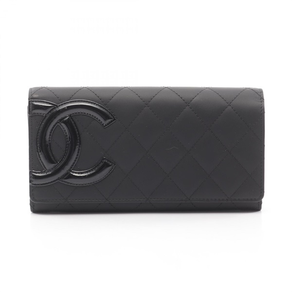 CHANEL Cambon line Bifold Long Purse Wallet leather Patent leather Black Used CC
