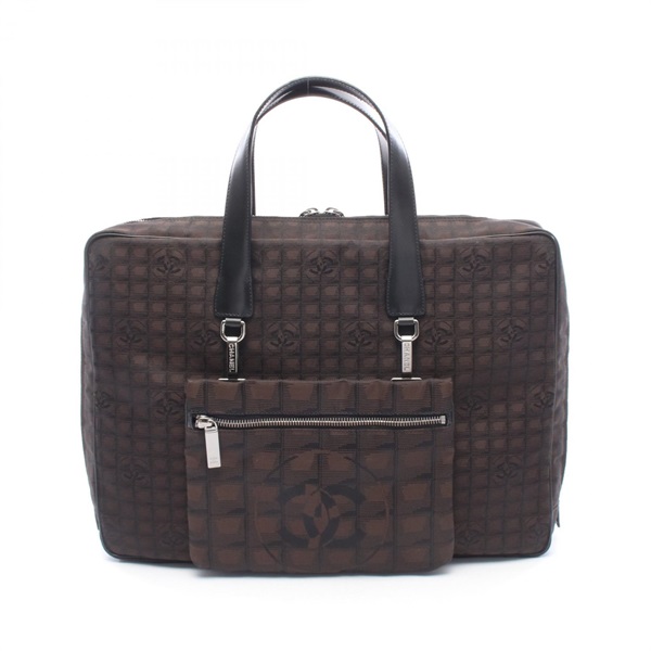 CHANEL New travel line Business bag Nylon leather Brown Black SHW Used Women