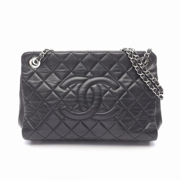 CHANEL Matelasse Chain Shoulder Bag Grained Calfskin leather Black Used SHW CC
