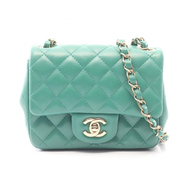 CHANEL Mini Matelasse Chain Shoulder Bag Lambskin sheep leather Green Used GHW