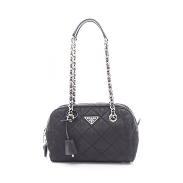 PRADA TESSUTO IMPUNTU Chain Shoulder Bag Nylon Saffiano leather Black Used Women