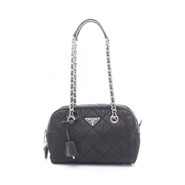 PRADA TESSUTO IMPUNTU Chain Shoulder Bag Nylon Saffiano leather Black Used Women