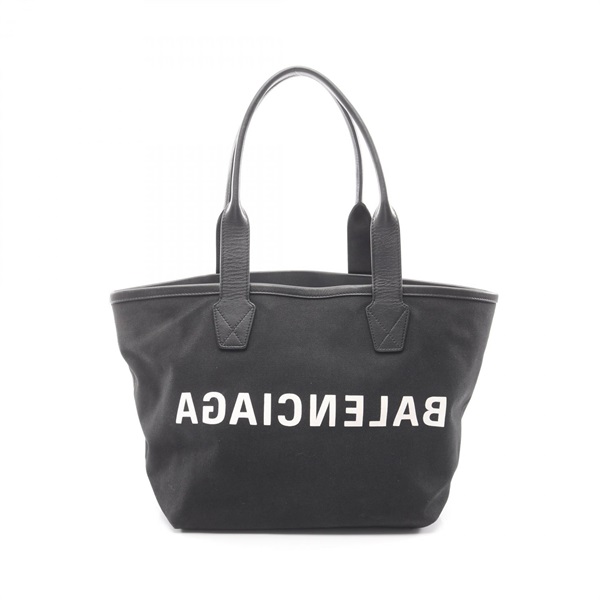BALENCIAGA Cities Paris Jumbo Tote shoulder Bag 692068 canvas leather Black Used