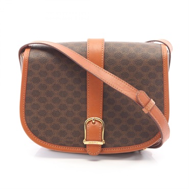 CELINE Macadam Shoulder crossbody Bag PVC coated canvas leather Brown Used Women