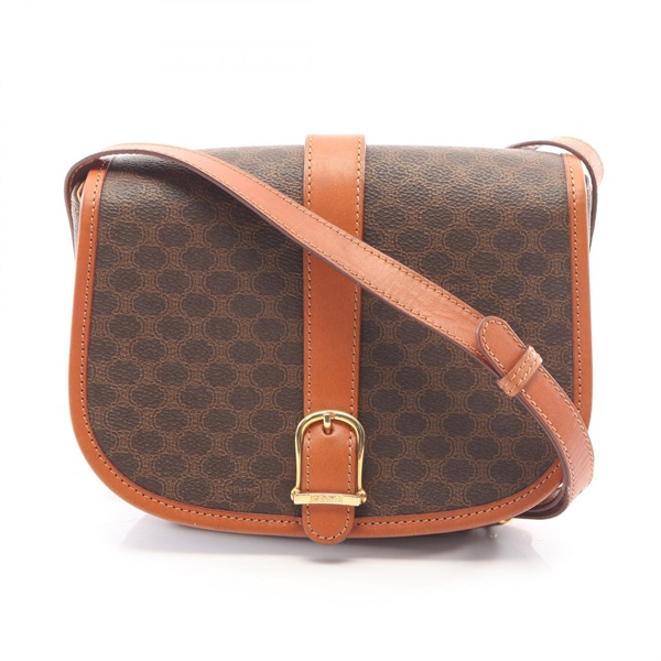 CELINE Macadam Shoulder crossbody Bag PVC coated canvas leather Brown Used Women