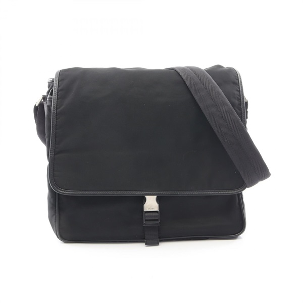 PRADA Flap Crossbody Shoulder Bag Nylon Saffiano leather Black Used unisex