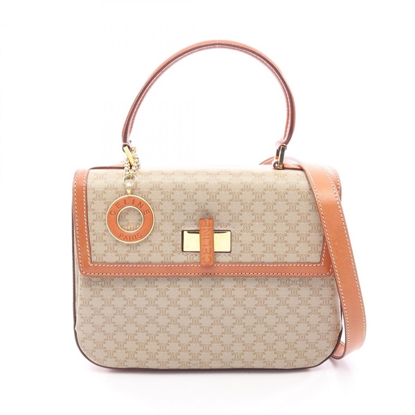 CELINE Macadam Circle Charm Turnlock Top Handle Crossbody Handbag canvas Used