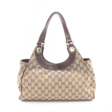 GUCCI GG canvas Shoulder Handbag 154982 canvas leather Beige Brown Used Women
