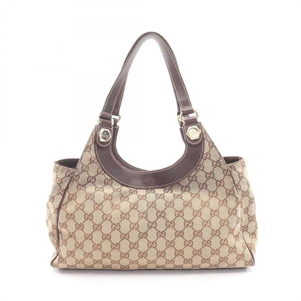 GUCCI GG canvas Shoulder Handbag 154982 canvas leather Beige Brown Used Women