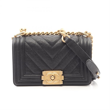CHANEL Boy Chanel Small Chain Shoulder Handbag A67085 leather Black GHW Used CC