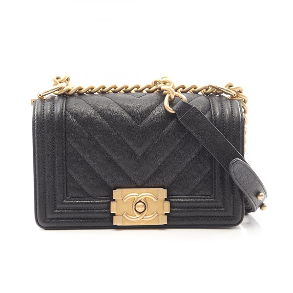 CHANEL Boy Chanel Small Chain Shoulder Handbag A67085 leather Black GHW Used CC