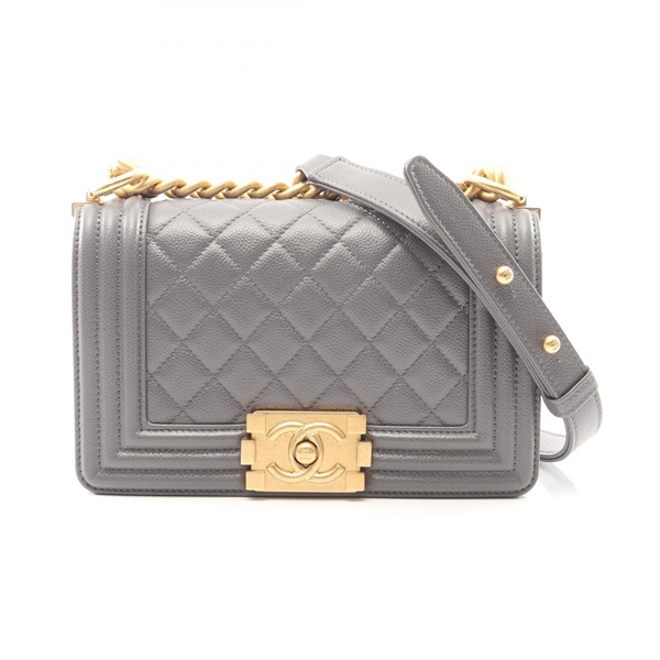 CHANEL Boy Chanel Small Shoulder Bag A67085 leather Gray Used Women GHW