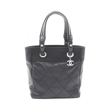 CHANEL Paris Biarritz PM Tote shoulder Bag A34208 canvas leather Black Used SHW