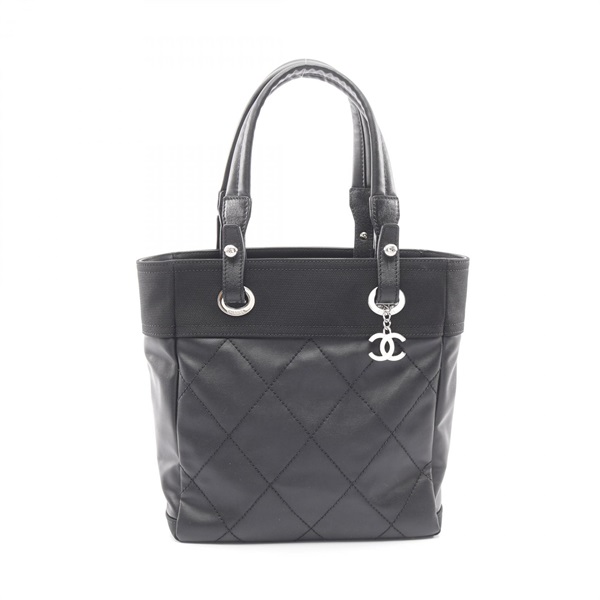 CHANEL Paris Biarritz PM Tote shoulder Bag A34208 canvas leather Black Used SHW