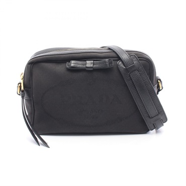 PRADA TESSUTO SOFT CALF Shoulder Bag 1BH089 canvas leather Black Used Women