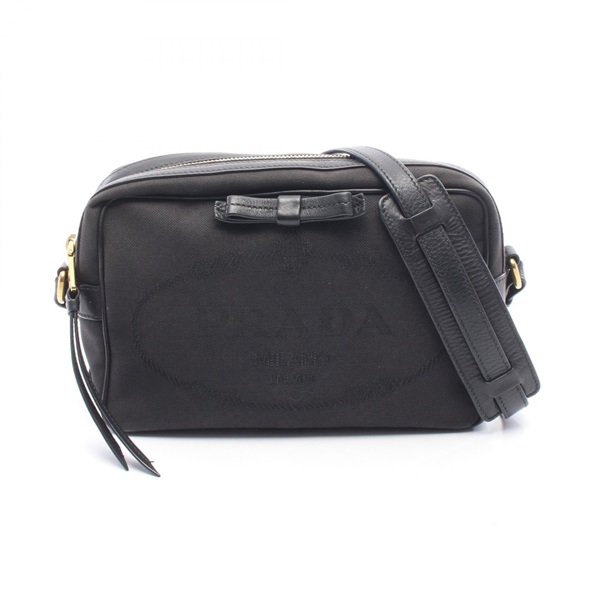 PRADA TESSUTO SOFT CALF Shoulder Bag 1BH089 canvas leather Black Used Women