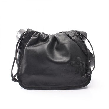 LOEWE Anagram Drawstring Shoulder Crossbody Bag leather Black Used Women